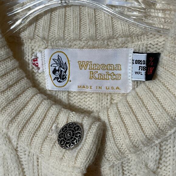 Vintage 90s Winona Knits Cream Cable Knit Long Sleeved Cardigan Women’s Size 42 - Picture 3 of 7